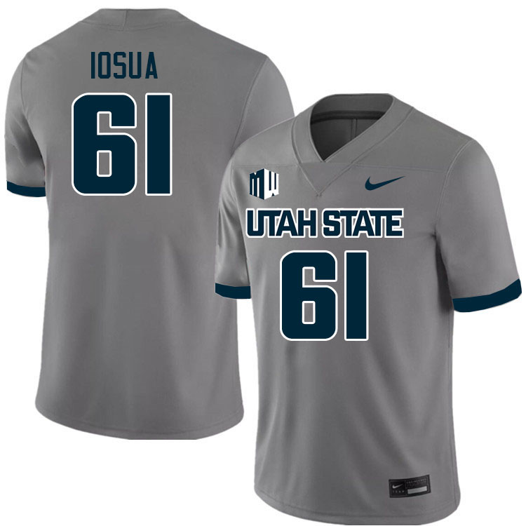 Utah State Aggies #61 K'leyone Iosua College Football Jerseys Stitched Sale-Grey